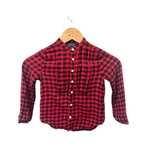 Ralp Lauren Little Girls'button-Down Shirt- Size 4/4t- Color Red/Black